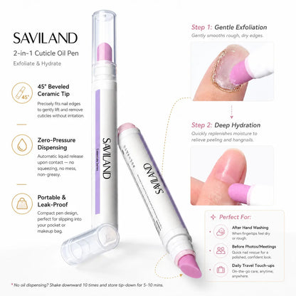 SAVILAND Professional Cuticle Remover Pen Set: Includes 2 Ceramic Cuticle Pushers and 4.5ml Cuticle Oil for Nail Growth and Moisturization of Dry Cuticles, Hangnails, and Damaged Nails