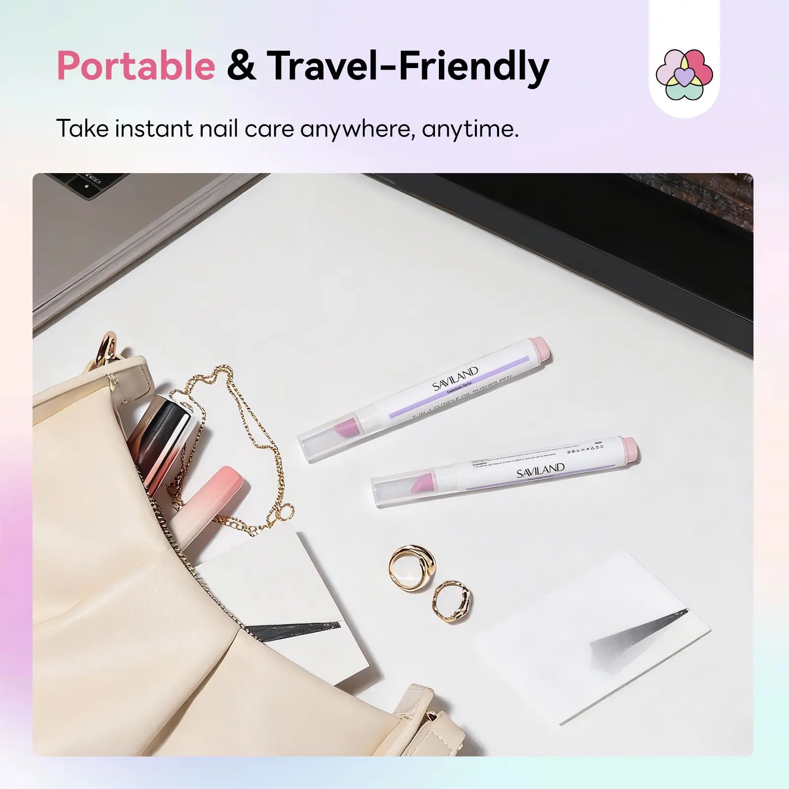 SAVILAND Professional Cuticle Remover Pen Set: Includes 2 Ceramic Cuticle Pushers and 4.5ml Cuticle Oil for Nail Growth and Moisturization of Dry Cuticles, Hangnails, and Damaged Nails