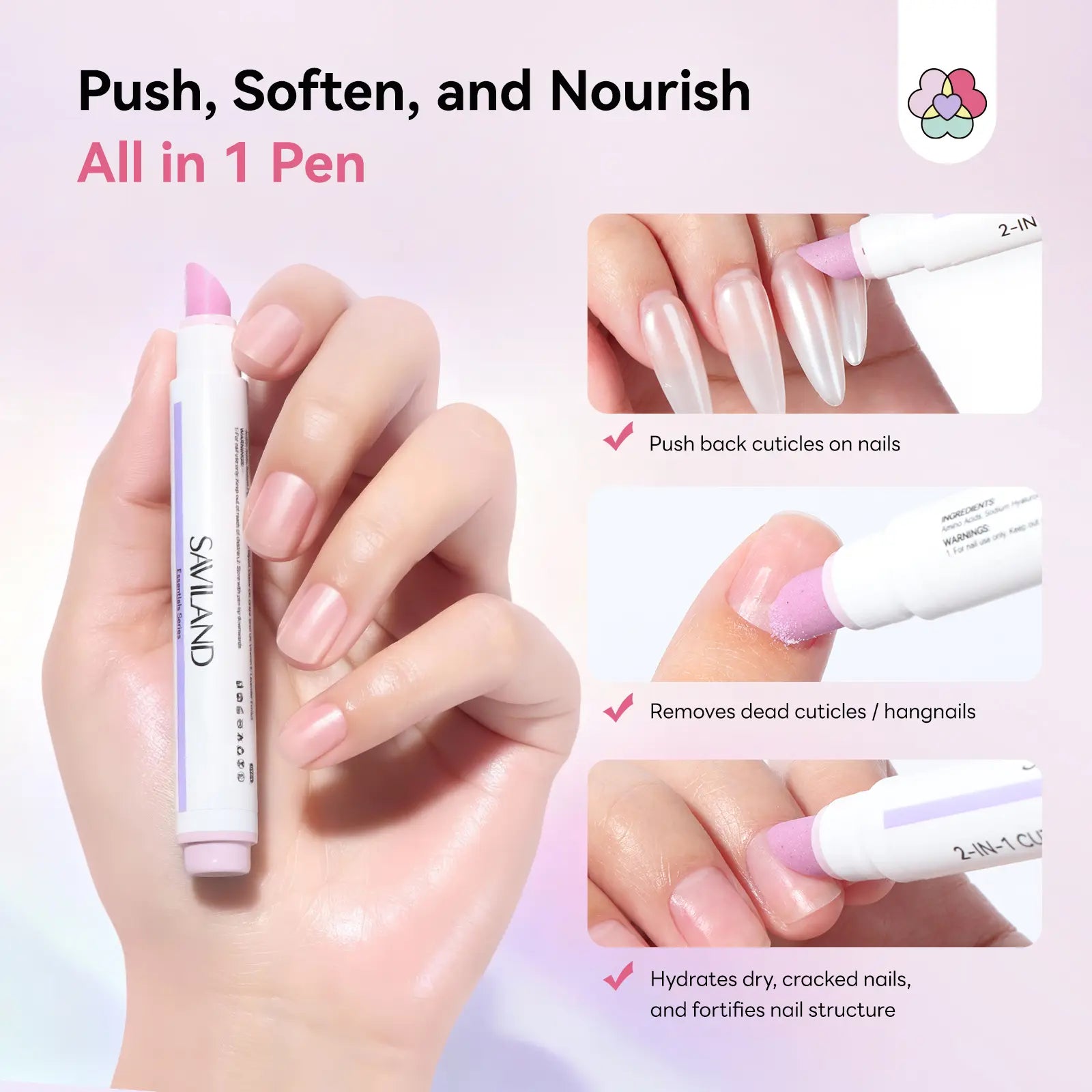 SAVILAND Professional Cuticle Remover Pen Set: Includes 2 Ceramic Cuticle Pushers and 4.5ml Cuticle Oil for Nail Growth and Moisturization of Dry Cuticles, Hangnails, and Damaged Nails
