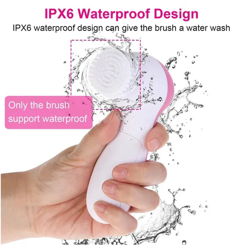 Facial Cleansing Brush Waterproof Face Spin Cleaning Brush with 5 Brush Heads